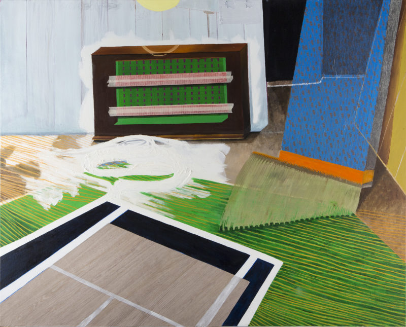 Mixed media painting Hockney's Game Room by Pittsburgh artist Jamie Earnest.