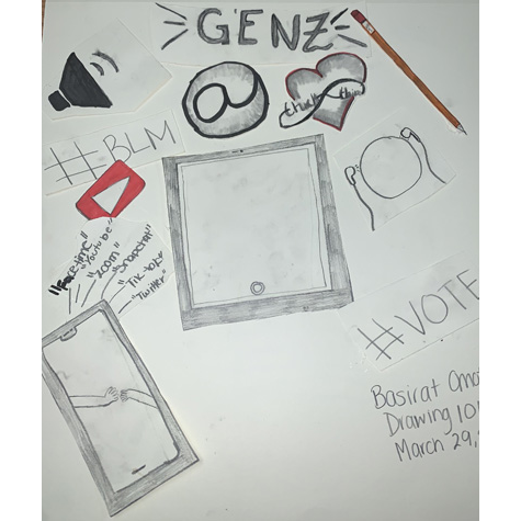 A drawing with the words Gen-Z amongst various objects